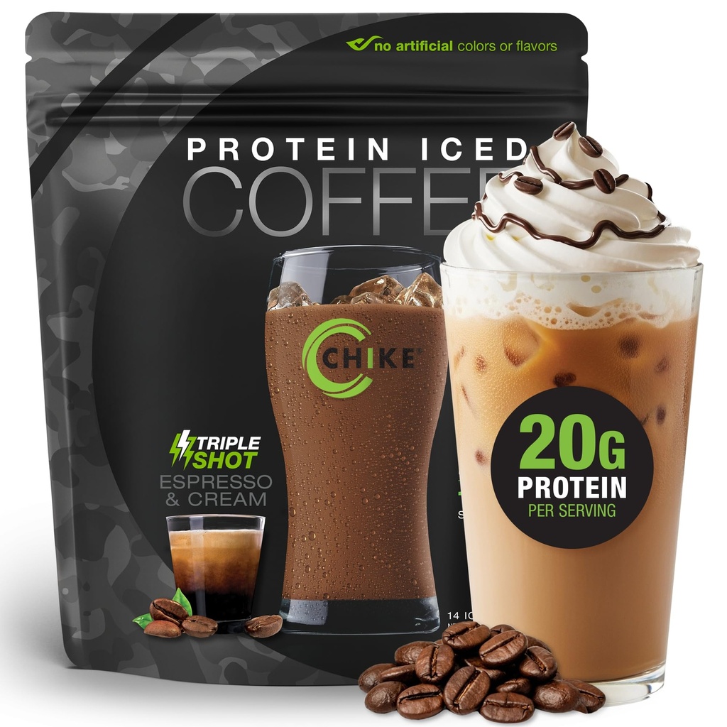 CHIKE Triple Shot Espresso & Crème Protein Iced Coffee, 20 G Protéines, 3 Shots Espresso, 1 G Sucre, Keto Friendly et sans gluten, 14 portions...