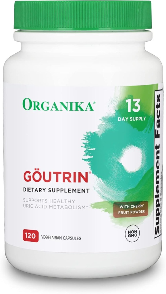 Organika Goutrin Uric Acid Flush for Gout (120 Caps): Gentle Gout Support avec cerise, thym, graines de céleri, menthe poivrée et VIT C: Des suppléments de gout propre et végétalien pour les hommes et les femmes - Métabolisme et mobilité
