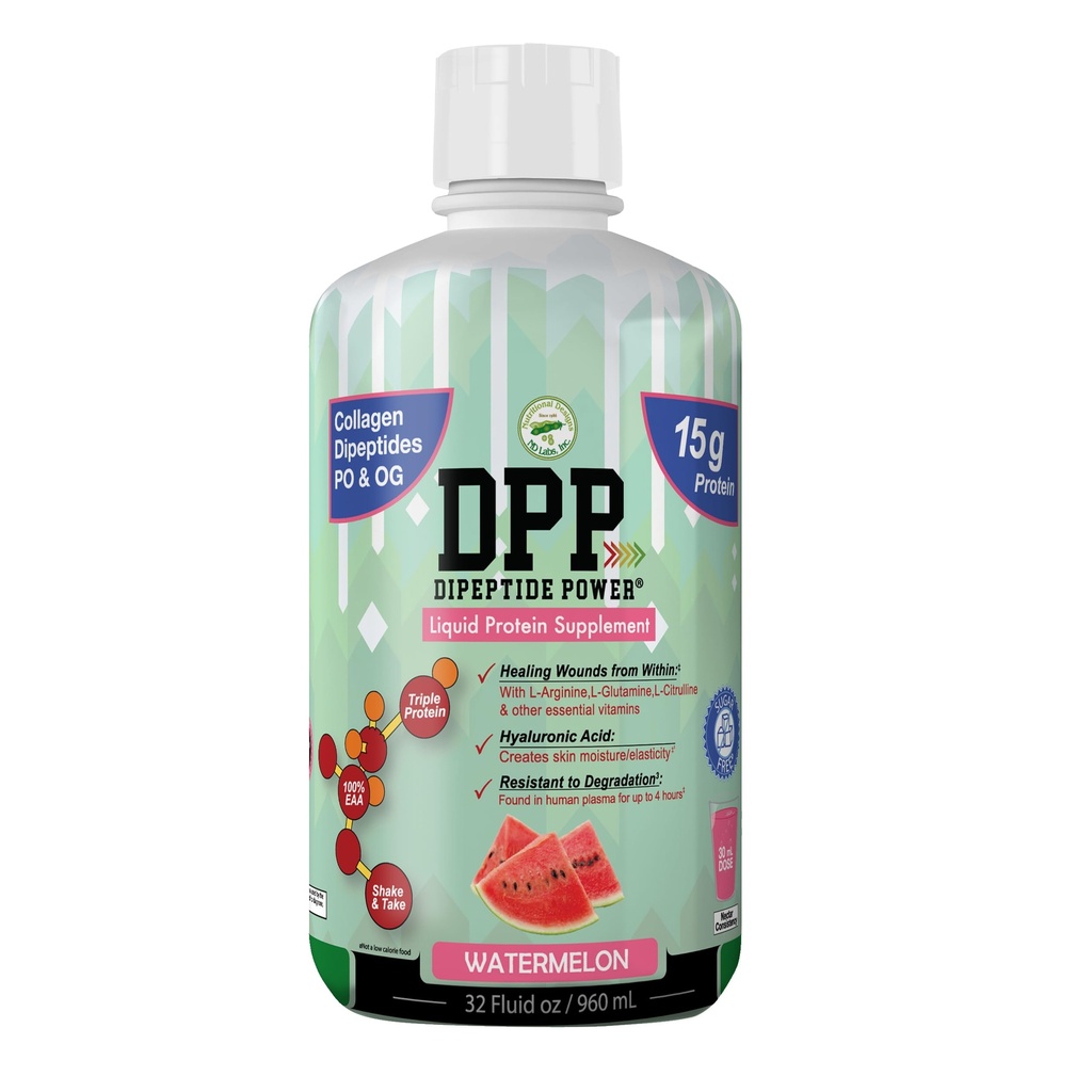 Conceptions nutritionnelles Dipeptide DPP, Collagène liquide de guérison des plaies et supplément de protéines de lactosérum, sans sucre, favorise une peau et des cheveux sains pour les hommes et les femmes (Watermelon, bouteille, 32 Fl Oz)