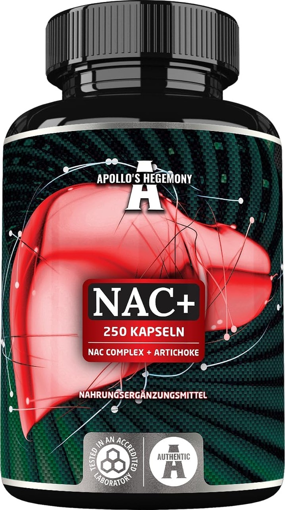APOLLO'S HEGEMONY NAC + 600 mg - N-acétyl L-Cysteine et extrait d'artichaut, 250 capsules véganes, 8 mois d'approvisionnement, supplément alimentaire à l'acide amino pour soutenir les fonctions hépatiques et du tube digestif
