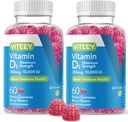 VITEEY Gommies Vitamine D3 pour adultes et adolescents - 10 000 UI, 250 mcg, résistance maximale - Santé des articulations et des muscles, amélioration immunitaire - Gommies Vitamine D à croquer - Végétarien, Sans gélatine - Aromatisé aux baies savoureux