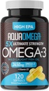 5X Ultimate Strength Omega 3 Suppléments huile de poisson, huile de poisson sauvage Omega 3 Suppléments avec haute EPA, DHA et vitamine D, supplément huile de poisson Omega3 pour les femmes et les hommes, 120 Softgels, non aromatisé