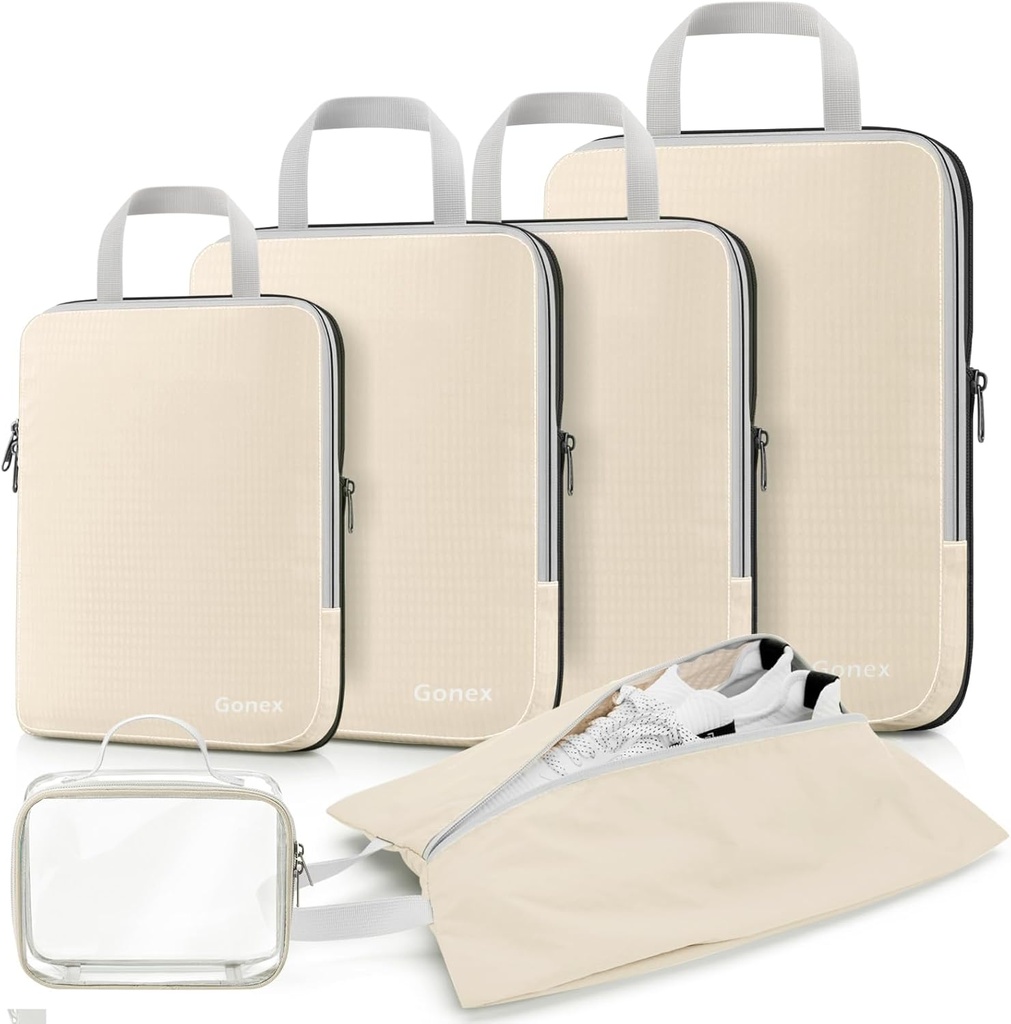 Gonex Compresse Packing Cubes, 3pcs/4pcs Rangement extensible Bagages de voyage Organisateurs