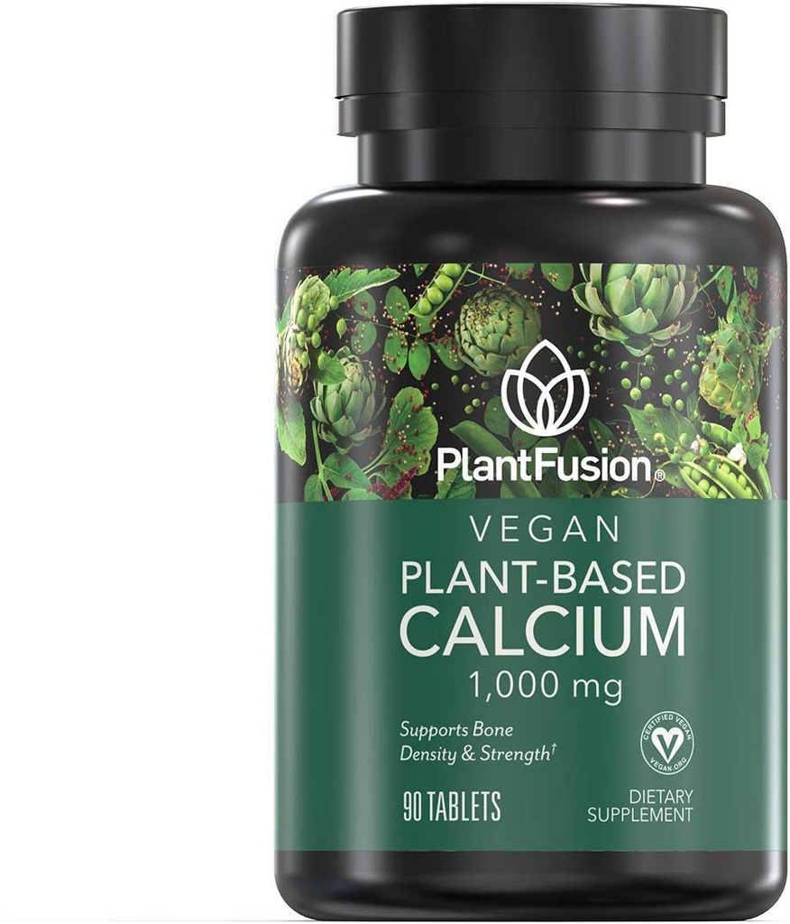 PlantFusion Calcium végétalien, Calcium à base de plantes premium (1000mg) provenant d'algues rouges islandaises, Plus Magnésium, D3, K2 et Boron, 90 comprimés végétaliens