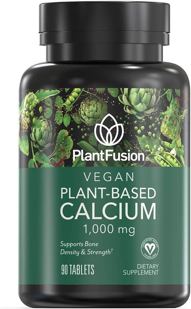 PlantFusion Calcium végétalien, Calcium à base de plantes premium (1000mg) provenant d'algues rouges islandaises, Plus Magnésium, D3, K2 et Boron, 90 comprimés végétaliens