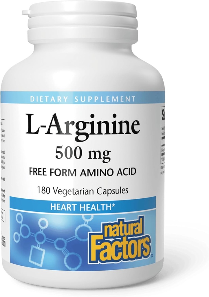 Facteurs naturels, L-Arginine 500 mg, soutient un métabolisme cardiovasculaire, cardiaque et musculaire sain, 180 capsules (180 portions)