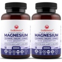 Supplément triple complexe de magnésium – supplément complexe de magnésium à action rapide avec glycinate, citrate et malate pour le bien-être général – capsules naturelles, véganes, non OGM (300mg) (2-pack)