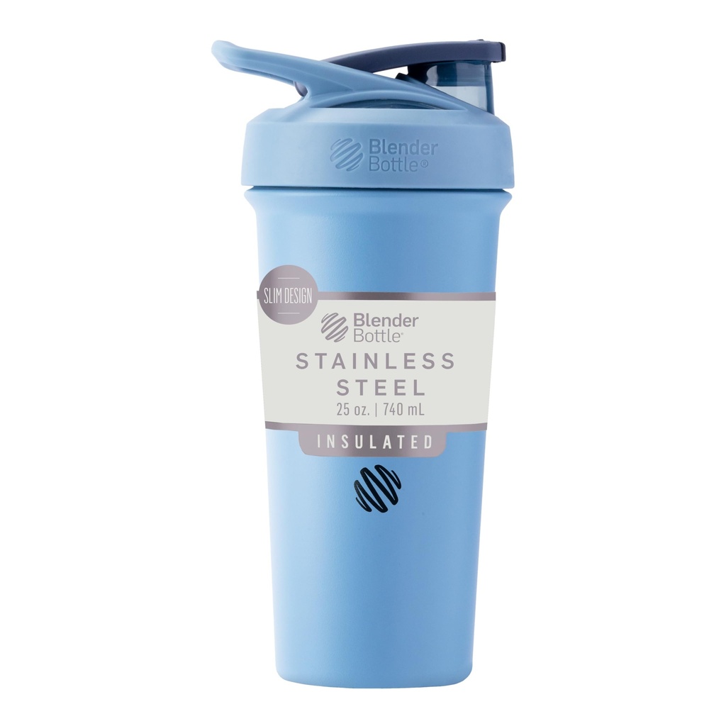 BlenderBottle Sport Sleek Bouteille de Shaker en acier inoxydable isolant avec fouet de fil, 25-Ounce, bleu poussiéreux – Secous protéiques et hydratation pour les athlètes et les amateurs de fitness, mélange facile, mince facile à tenir, garde les boissons froides et verrouillables