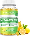 Vitamine B2 Gummies pour Adultes et Enfants - Supplément Riboflavin 400mg avec Magnésium Glycinate & CoQ10, Soutien Anti-migraine et système nerveux, Boost Energy, sans sucre Vegan B2 Gummies Saveur de citron