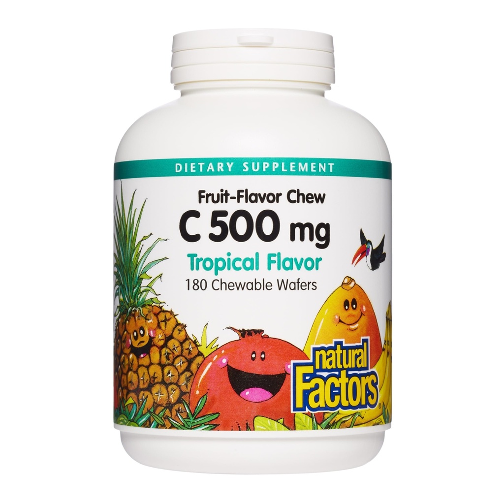 Facteurs naturels, enfants Vitamine à croquer C 500 mg, soutient la santé immunitaire, les os, les dents et les gencives, Tropical, 180 Compte (paquet de 1)