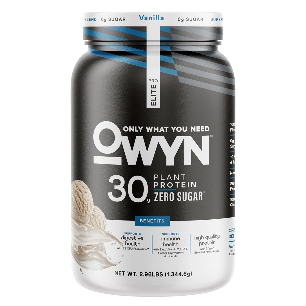 OWYN seulement ce dont vous avez besoin Pro Elite Vegan 30g à base végétale haute poudre de protéines, Zéro sucre (Vanilla, 2,9 lbs)