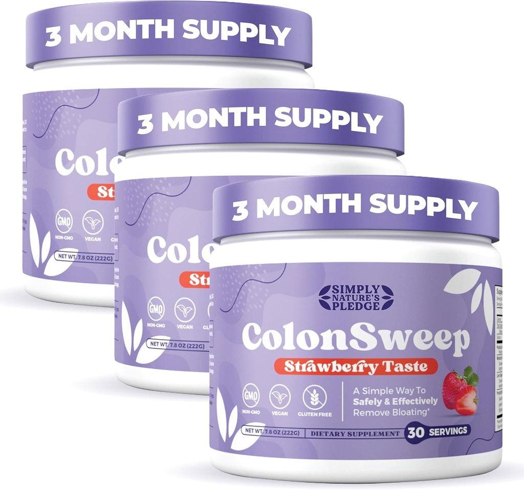 ColonSweep - Probiotique de Psyllium à saveur de fraise Housse de poudre Colon Cleanser, 7,8 oz. Soutien supplémentaire de fibre pour la santé Gut - Nettoyer pour le soulagement et la désintoxication - 30 portions (paquet de 3)