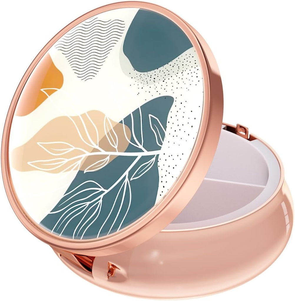 Boîte à pilules de Rouidr, 3 compartiments de médicaments Pill Case, boîte de médicaments de voyage en petit métal pour la purse et la poche, Rose Gold, Résumé Boho Leaf