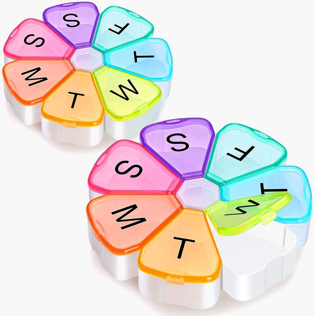 2 Pack Extra Large Weekly Pill Organizer, Winlike Flower XL Portable 7 Day Pill Box Case for Travel Medicine Organizer Vitamine/Pish Oil/Pills/Supplements