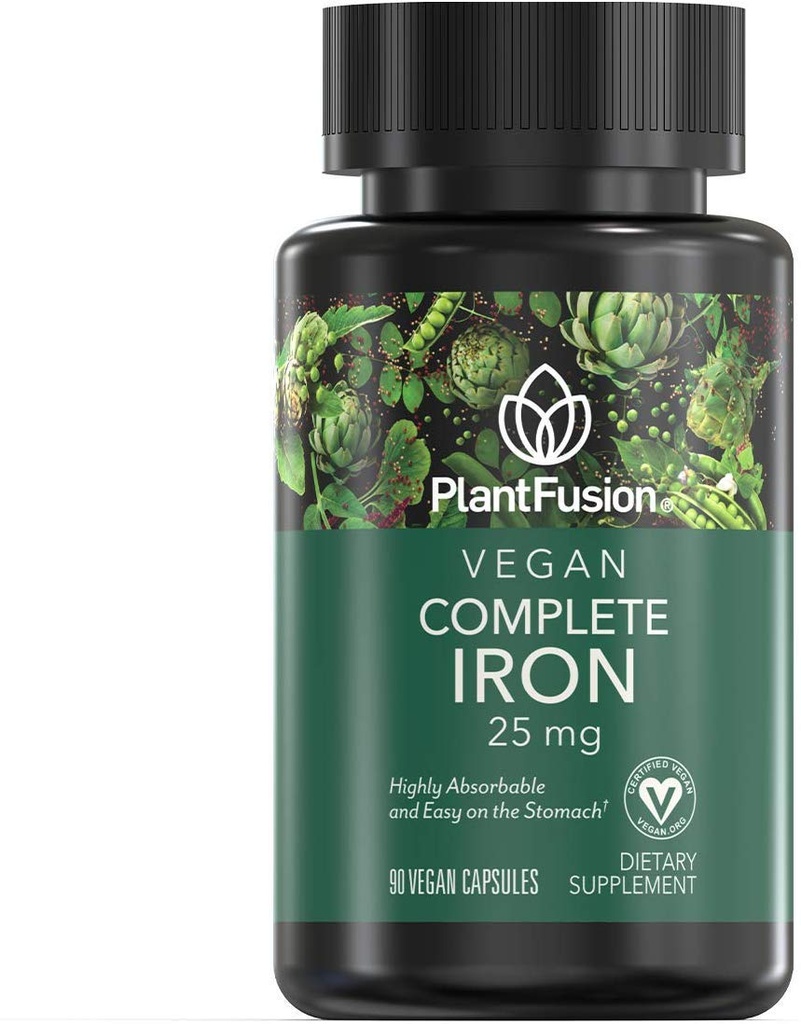 PlantFusion Vegan Iron Supplements from, Premium Plant Based Iron Supplements for Women and Men (25mg), Plus Folate & B12, 90 Veggie Capsules