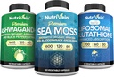 Nutrivein Premium Irish Sea Moss Capsules, Ashwagandha, et supplément de glutathion liposomique: Moss, glutathion réduit, et suppléments d'ashwagandha pour l'immunité, l'humeur, la digestion et la désintoxication