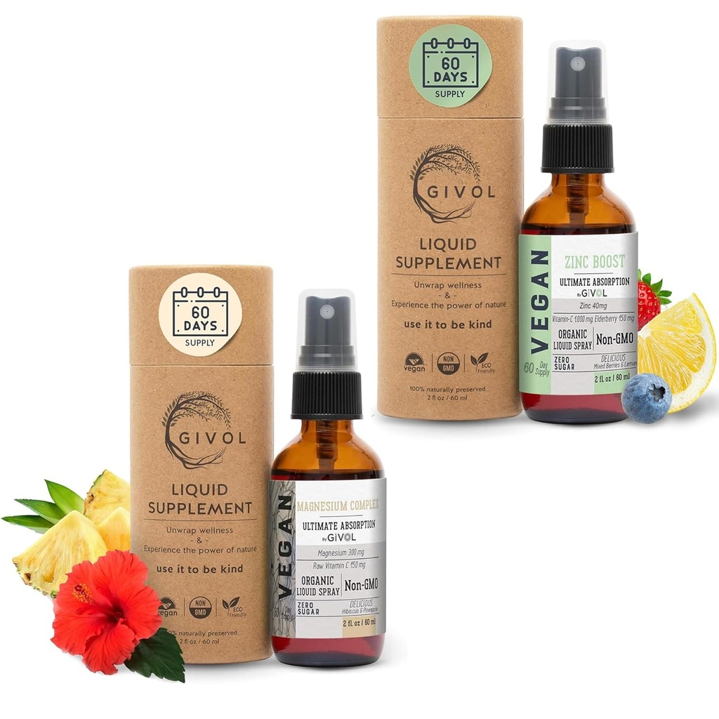 Tri Magnesium Complex - Magnesium Biglycinate, Citrate & Taurate Liquid Spray 300mg w/Raw Vitamin C and Organic ZINC Boost Mist 40mg (Extra Strength) - Sugar Free with VIT C and Elderberry Extract