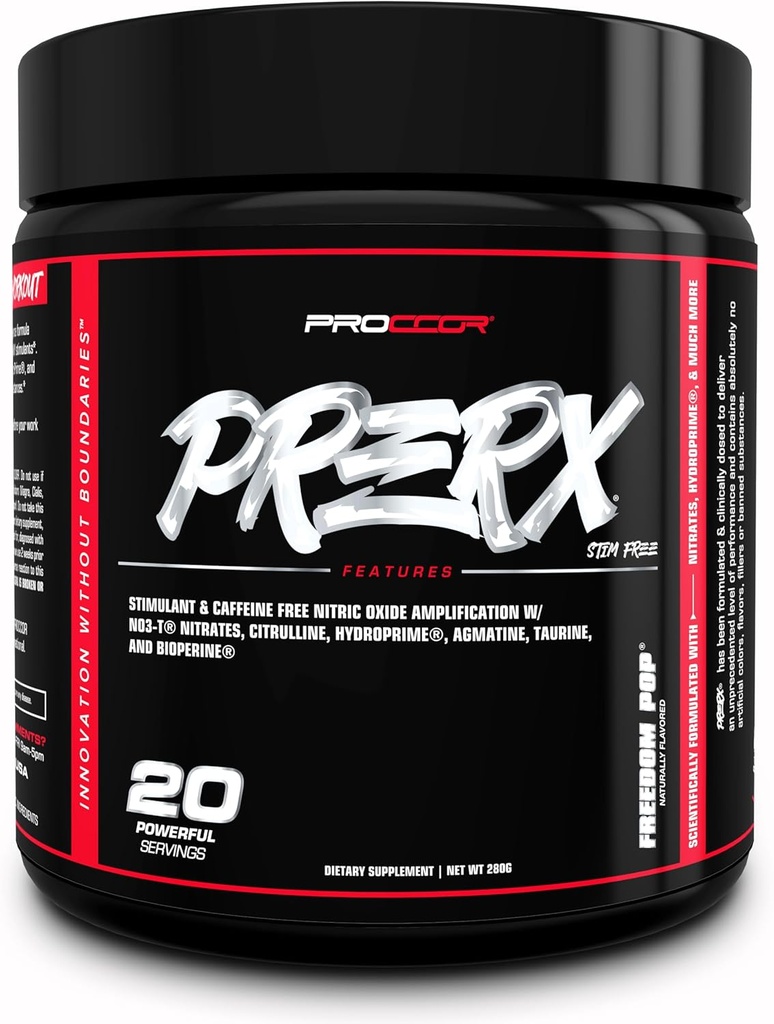 PreRx Caffeine Free Version - Fully Clinically Dosed, Scientifically Formulated Performance Pre Workout with Nitrates, Naturally Flavored - 20 Servings (Freedom Pop)