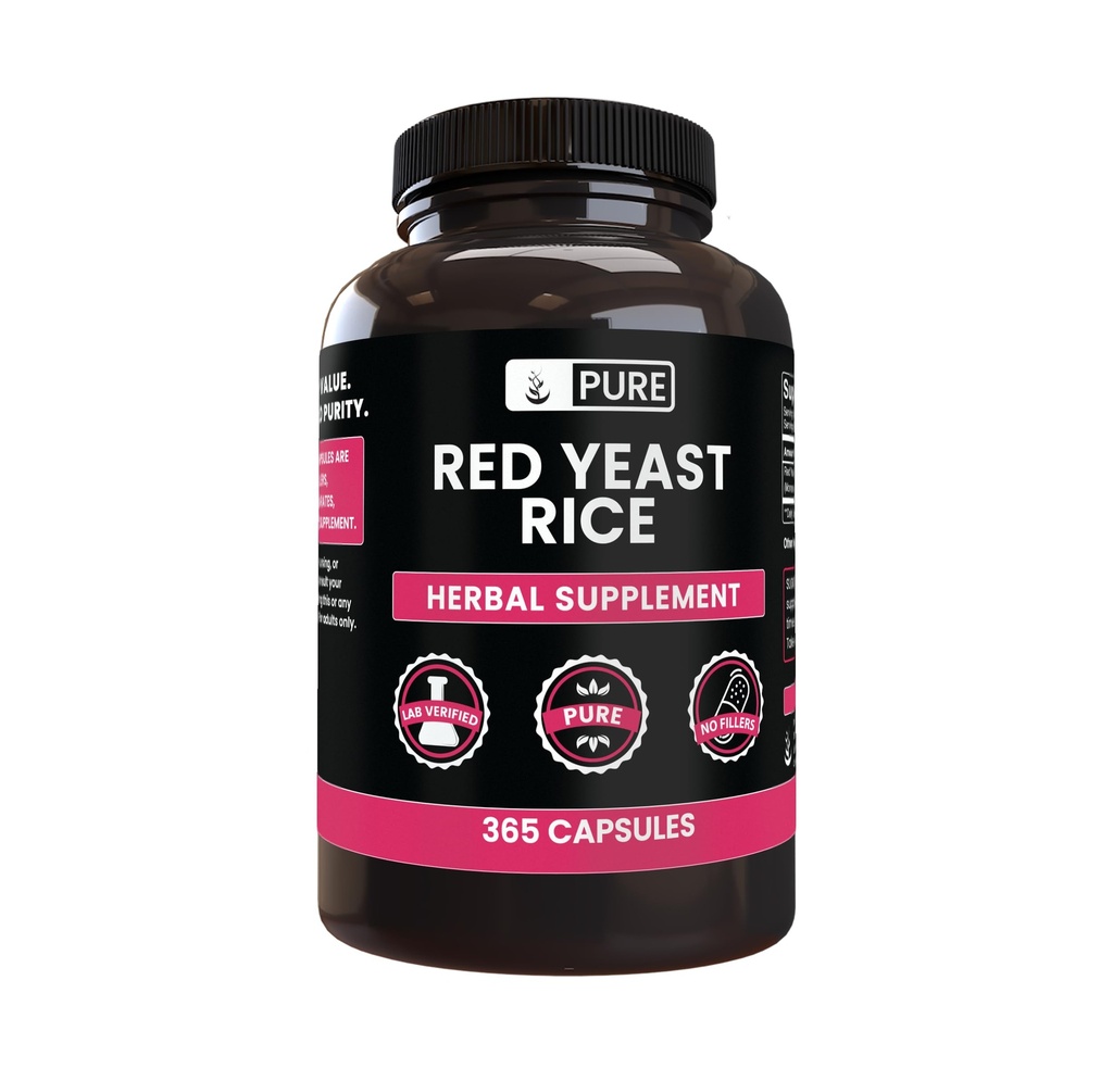 INGRÉDIENTS ORIGINAUX PURE Riz de levure rouge (365 Capsules) Pas de Magnésium ou de Rice Fillers, Toujours Pure, Verified Lab