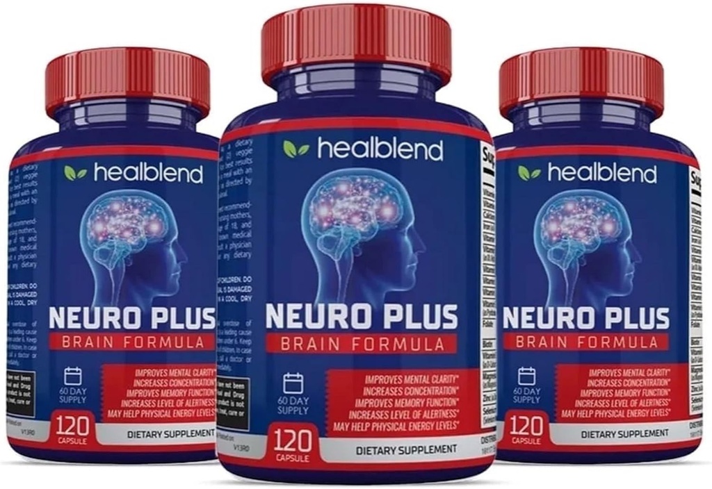Neuro Plus Formule Cerveau et Focus - Supplément Cerveau Booster, soutient la clarté mentale et Focus - Améliore la concentration et l'énergie mentale – 120 Capsules (3 Pack)