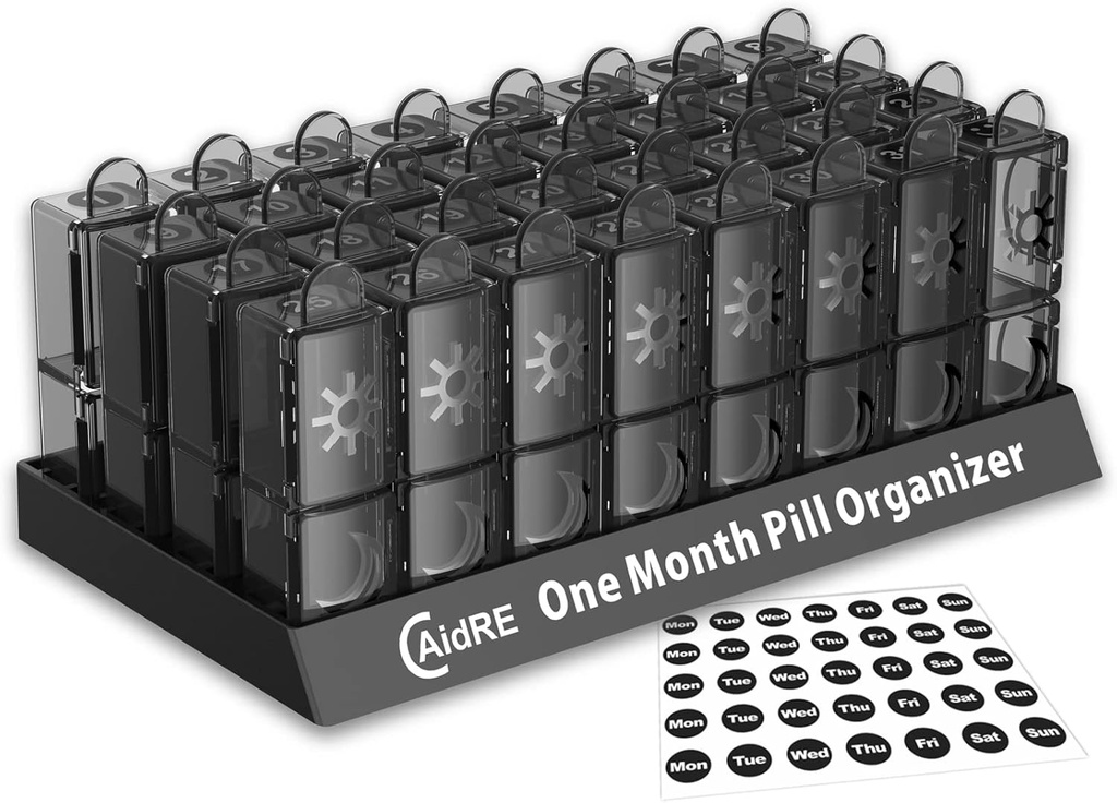 Organisateur mensuel de pilules 2 fois par jour, CAidRE 30 jours Organisateur de pilules AM PM, Pill Boxs d'un mois et Organisateur, 31 jours Organisateur de pilules avec support hebdomadaire de pilules pour l'huile de poisson, vitamines, suppléments, noir