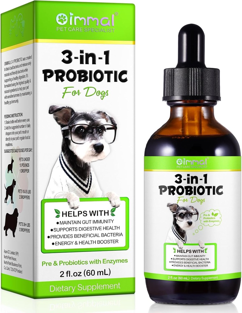 Probiotique pour chiens, naturel 3 en 1 gouttes probiotiques de chien aide à soulager la diarrhée, soutient la santé de Gut, peau démangeaison, allergies, immunité, enzymes digestives pour le supplément de chien, bacon Flavor - 60ml / 2 fl.oz