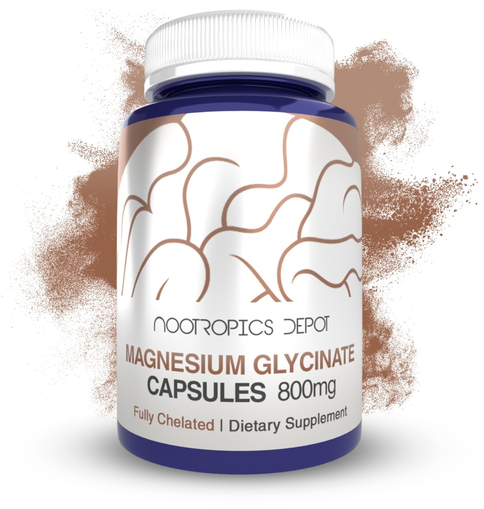 Nootropics Depot Glycinate de magnésium Capsules de 180 Count de magnésium Complément minéral de magnésium Soutient la santé cardiaque, musculaire, nerveuse et osseuse