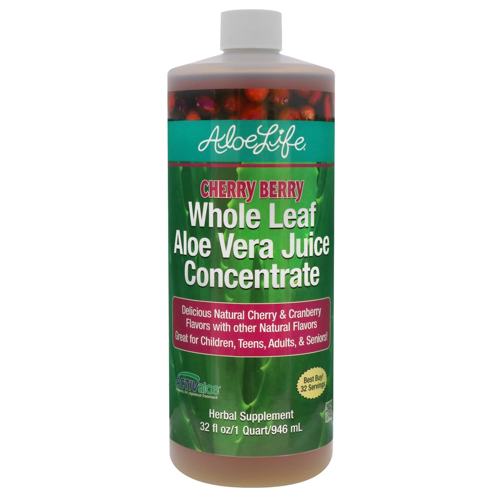 Aloe Life - Aloe Vera Jus de feuille entière, certifié biologique, sans gluten (Cerry Berry, 32 oz)