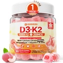 Vitamine D3 K2 Gommies 5000UI / 10 000 UI avec 500mg Calcium + K2(MK-7) 200mcg, Magnésium, Vitamine C & Zinc, Extra Force - Absorbance ultime pour les os, les muscles, les dents, Vegan, 60 Compte (paquet de 1)