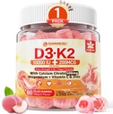 Vitamine D3 K2 Gommies 5000UI / 10 000 UI avec 500mg Calcium + K2(MK-7) 200mcg, Magnésium, Vitamine C & Zinc, Extra Force - Absorbance ultime pour les os, les muscles, les dents, Vegan, 60 Compte (paquet de 1)