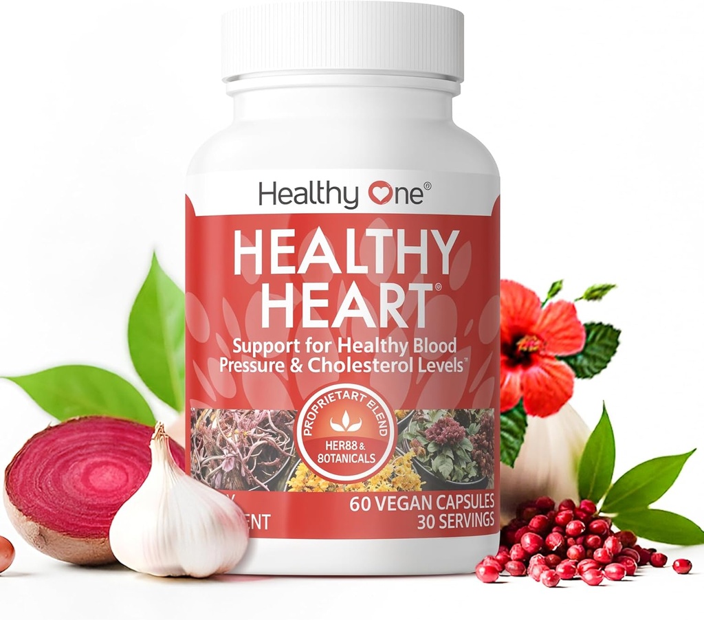 Healthy Heart - Promotes Healthy Cholesterol Circulation & Blood Pressure - Plaque - Cortisol - Arteries - LDL - HDL - CoQ10 - Hawthorne - Beet Root - Garlic - Olive Leaf - Hibiscus - 60 Count