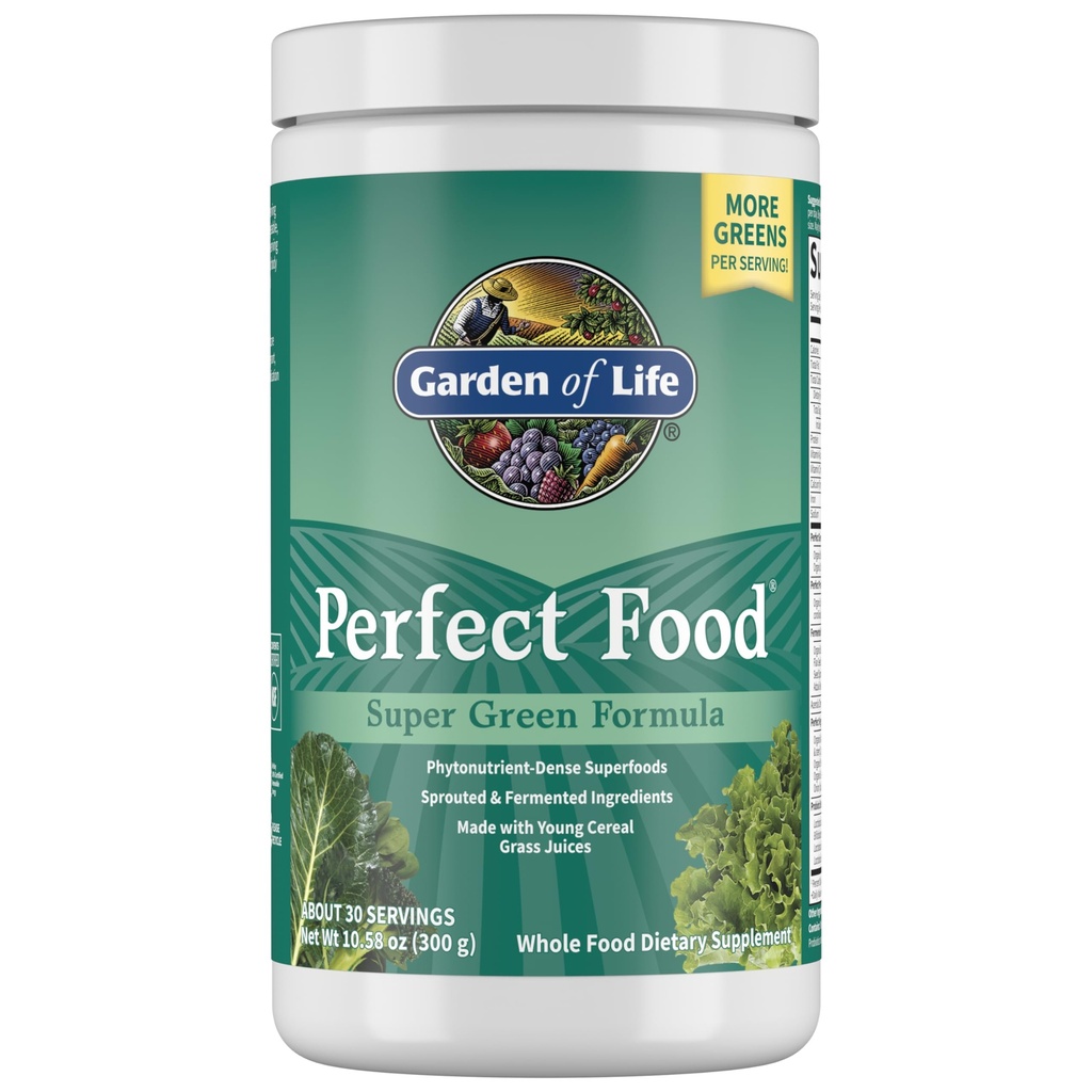 Garden of Life Perfect Food Super Green Formula - 30 portions, 45 Superfoods, Verts, Fruits et Veggie Juice Superfood Supplément en poudre, Probiotiques, Spiruline biologique pour la digestion et la santé immunitaire
