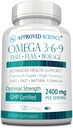 Sciences approuvées Omega 3-6-9-2400mg Mélange quotidien d'huiles de poisson, de lin et de borage avec vitamine E - Soutien du mieux-être - Non-OGM, sans mercure - 120 softgels - 2 mois d'approvisionnement