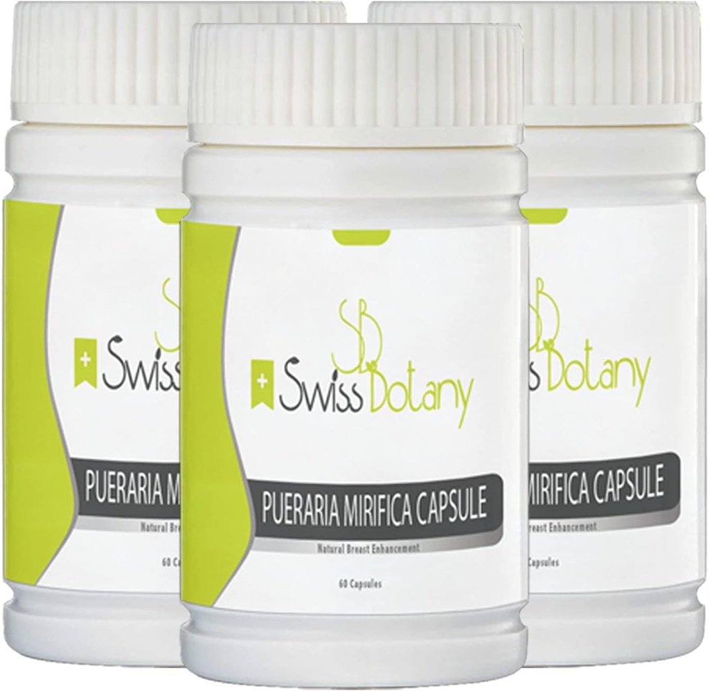 Swiss Botany Organic Pueraria Mirifica Pills d'amélioration mammaire pour les femmes - Capsule d'élargissement mammaire pour l'élasticité, la fermeté et la douceur - Améliore la peau, les cheveux et les ongles, 3 x 60 capsules