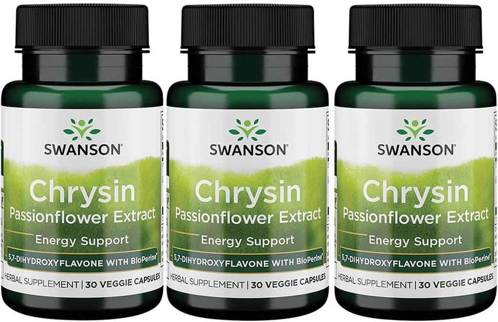 Swanson Chrysin Passionflower Extract - Supplément à base de plantes Promouvoir la santé, le bien-être et la condition physique dans l'ensemble - La formule naturelle peut soutenir Lean Muscle Maintenance - (30 Capsules de Veggie)