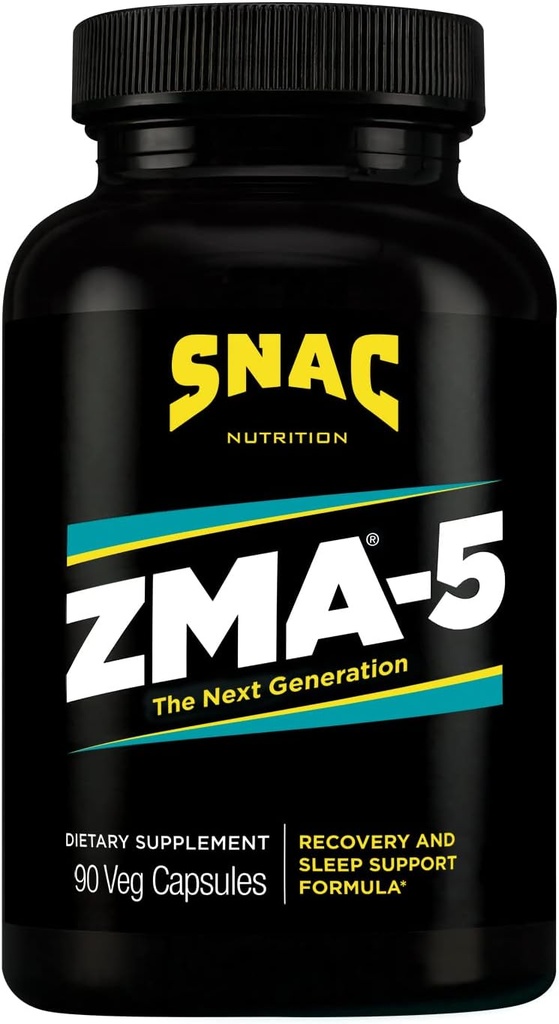 SNAC ZMA-5 Supplément d'aide au sommeil, promouvoir la récupération et la croissance musculaires, le soutien immunitaire, et le sommeil restauratif avec le zinc, le magnésium et 5-HTP, après l'entraînement, avant le lit ZMA suppléments 90 Capsules Veggie