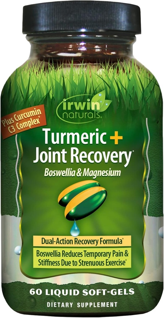 Turmeric After Sport by Irwin Naturals, avec Boswellia & Magnésium, récupération puissante après l'entraînement, 60 liquides Soft-Gels
