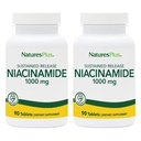 NaturesPlus Niacinamide 1000 mg - 90 Sustained Release Tablets, Pack of 2 - Supports Immune & Skin Health, Energy Production & Brain Function - Vegetarian, Gluten Free - 180 Total Servings