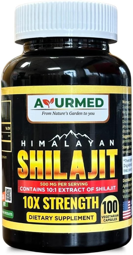 Pure Organic Himalayan Shilajit Capsules (Shilajeet) pour hommes et femmes - Équivalent de 5000 mg - Natural Energy & Stamina Booster - 100 Capsules de Vég.