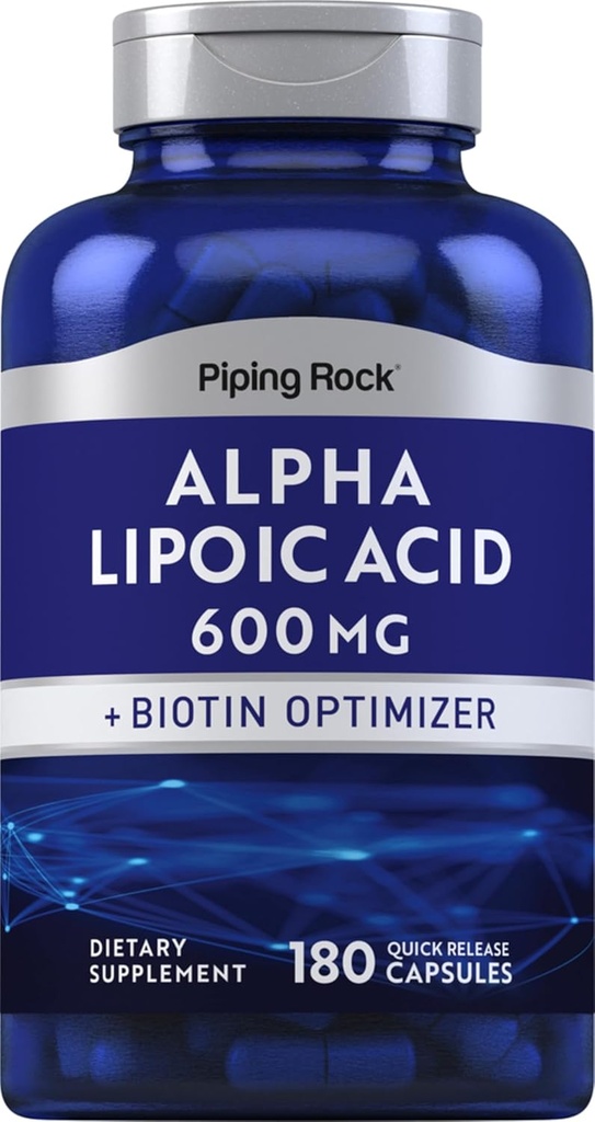 Piping Rock Alpha acide lipoïque 600mg.180 Capsules.Plus Biotin Optimizer.