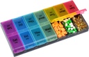Organisateur hebdomadaire de pilules de grande capacité, 7 jours 2 fois par jour Grands compartiments Cas de pilules, AM/PM BPA-Free Pill Box Design for Vitamines Fish Oil Suppléments Arthrite Friendly (Rainbow)