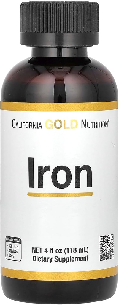 California Gold Nutrition Fer, sous forme de bisglycinate de fer et de racine de dock jaune, 4 fl oz (118 ml)
