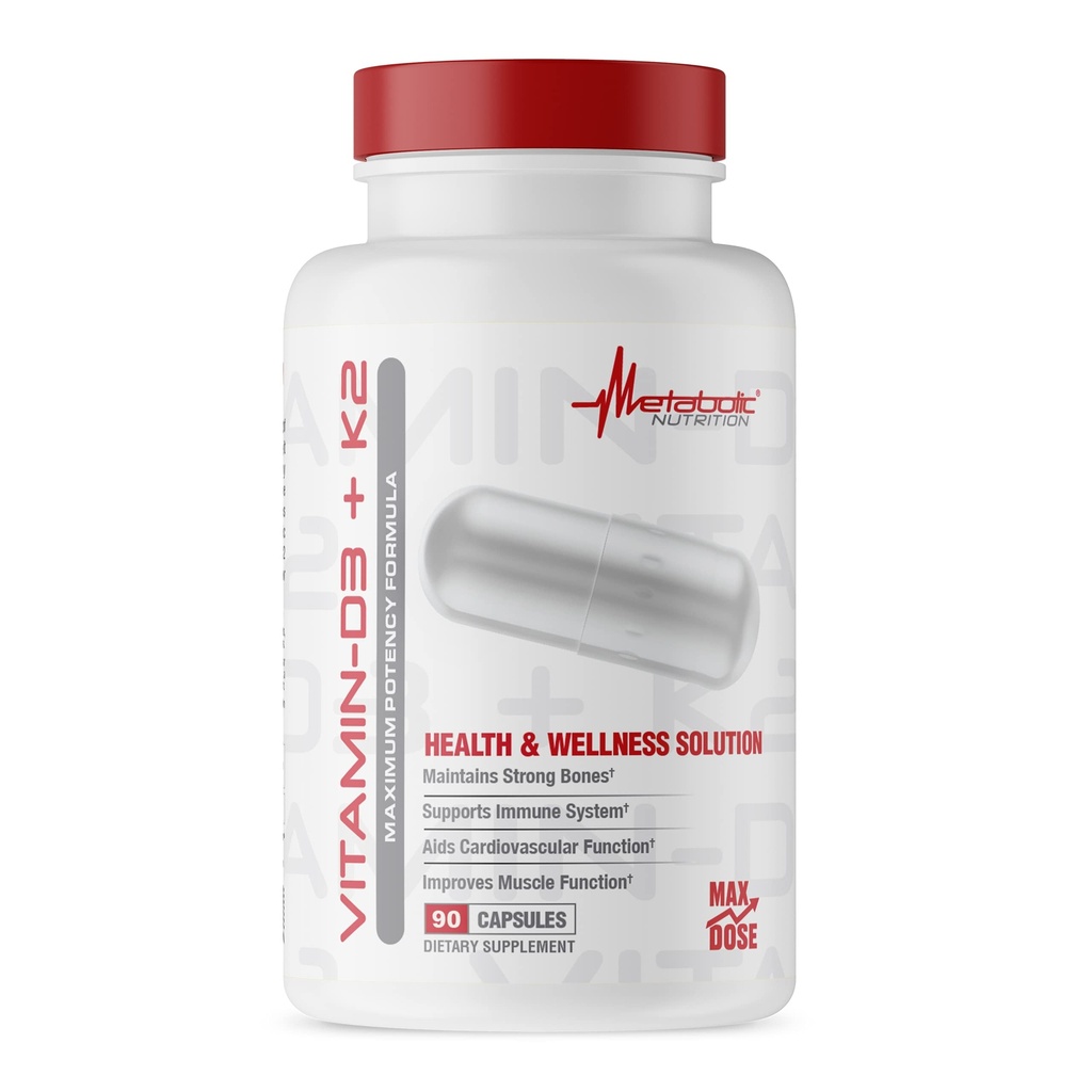 Nutrition métabolique Vitamine D3 + K2, formule de santé osseuse et cardiaque, soutien immunitaire, 90 capsules Veggie 7000UI par gélule Max Dose