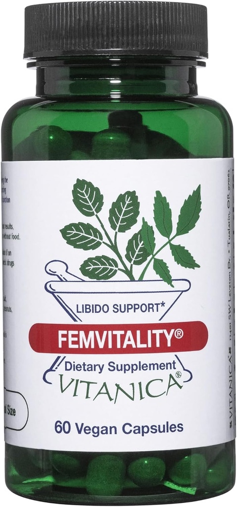 Vitanica FemVitalité Libido Supplément pour les femmes, naturel femme Libido Booster pour les femmes, augmente la conduite intime, le désir et l'endurance, aide la sécheresse vaginale, Vegan 60 Capsules