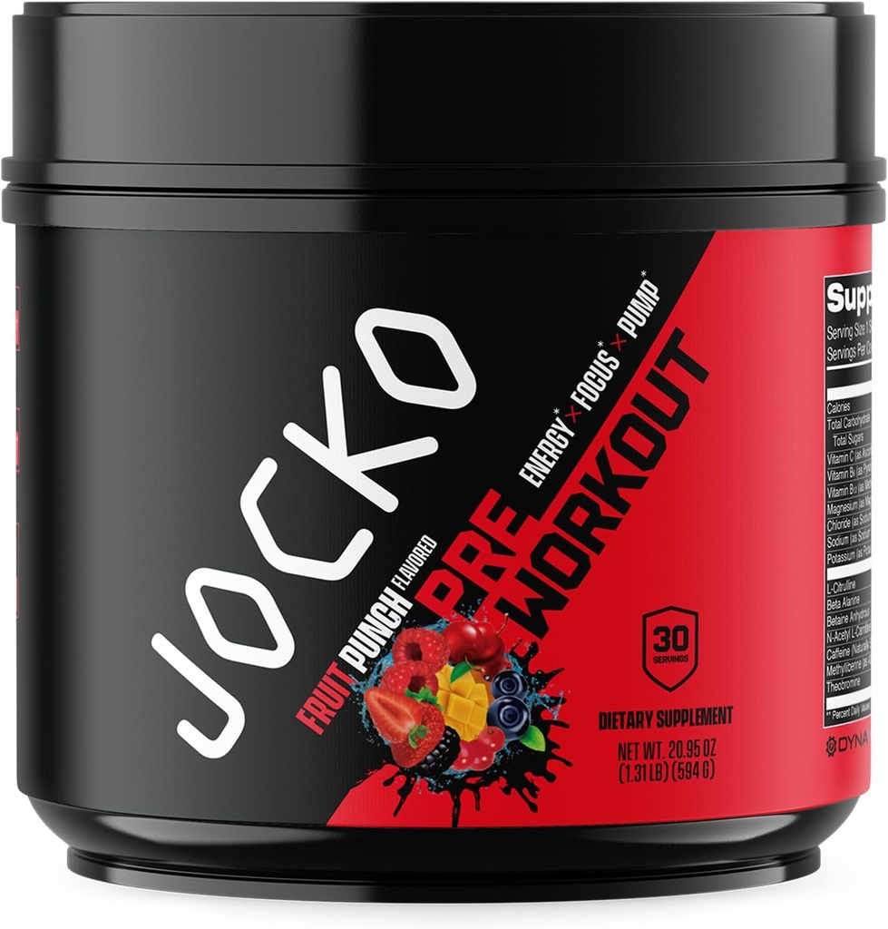Jocko carburant pré entraînement pour les hommes et les femmes - Stim faible mélange de sucre avec Beta Alanine + L-Citrulline, soutien de la pompe musculaire, énergie, et récupération, 200mg de fruit de caféine punch, 30 portions 1,31lbs (594 G)