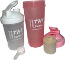 Bouteille de shaker [2 pack] pour les shakes de protéines, pré-entraînement et post-entraînement. Un quart d'heure. Des couleurs variées. (Pink/Clear)