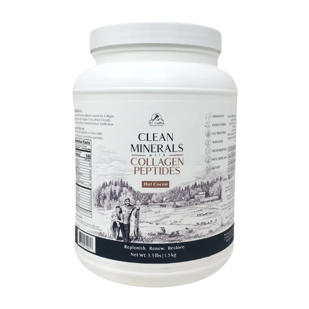 Mt. Capra Nettoyez les minéraux avec des peptides de collagène.Cocoa chaud sain avec des minéraux de lait de chèvre. Peptides de collagène de type I et III pour 10 g de protéines. Livres