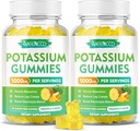 Citrate de potassium Gommies 1000mg, supplément de potassium de puissance élevée Gommies pour adultes femmes et hommes, soutien des crampes et de la santé musculaire des jambes, sans sucre, ananas, 120 comte