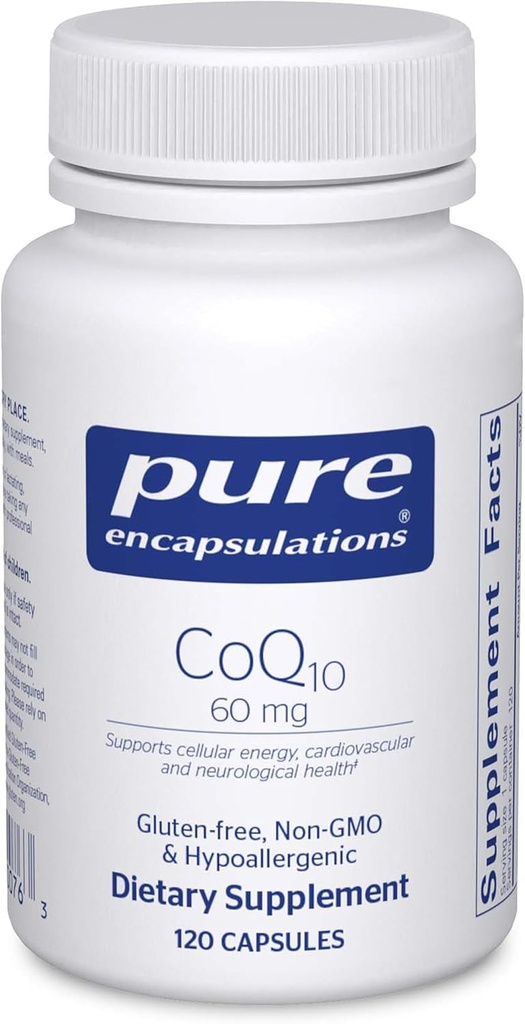 CoQ10 60 mg de Coenzyme Q10 Supplément pour l'énergie, les antioxydants, la santé cérébrale et cellulaire, la cognition et le soutien cardiovasculaire*