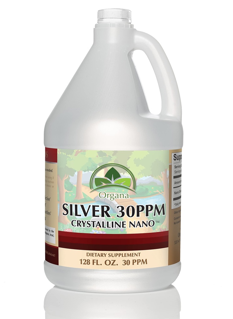 Organa Crystalline Nano Colloïdal Argent - Ultra Pure Argent Liquide pour Immunissable - Ultime Solution de Supplément Bio Active - Plata Coloïdal - 1 Gallon (128 onces) - 30 PPM